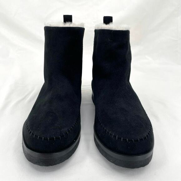 Jenni Kayne Black Suede Shearling Moc Boot Neutral Minimalist Ankle Bootie 38 - Picture 6 of 13